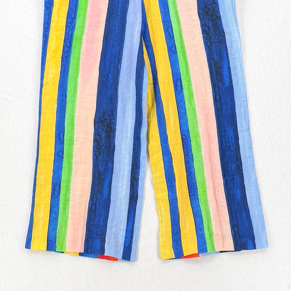 MARA HOFFMAN Rainbow Stripe Wide Leg Pants Women 4 Linen Tie Waist High Rise - Picture 8 of 15